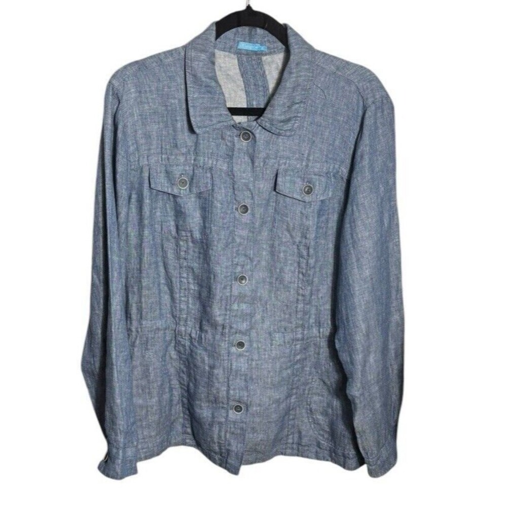 J.‎ McLaughlin Light Blue Linen Button Front Vista Jacket Size XL